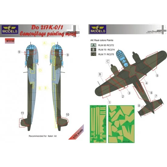 LF Models LFM72140 1/72 Do 217K-0/1 Camouflage Painting Mask for Italeri kit