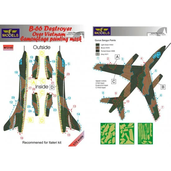 LF Models LFM72145 1/72 B-66 Destroyer over Vietnam Camouflage Painting Mask for Italeri kit.