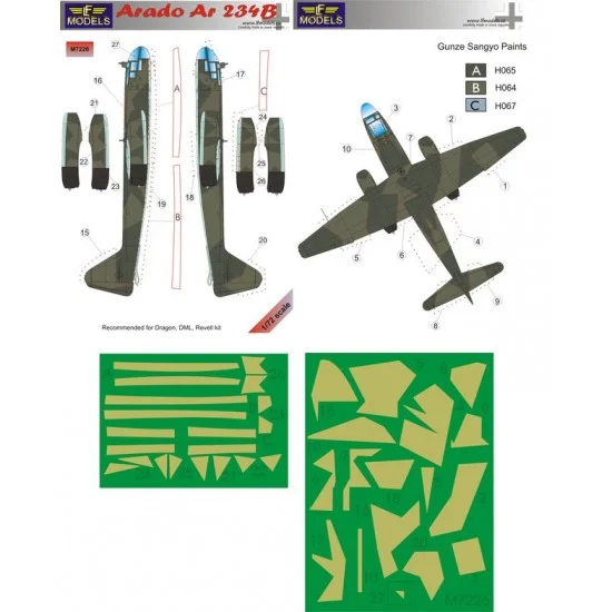 LF Models LFM7226 1/72 Arado Ar 234B Camouflage Painting Masks for Dragon/DML/Revell kit - Model Planes