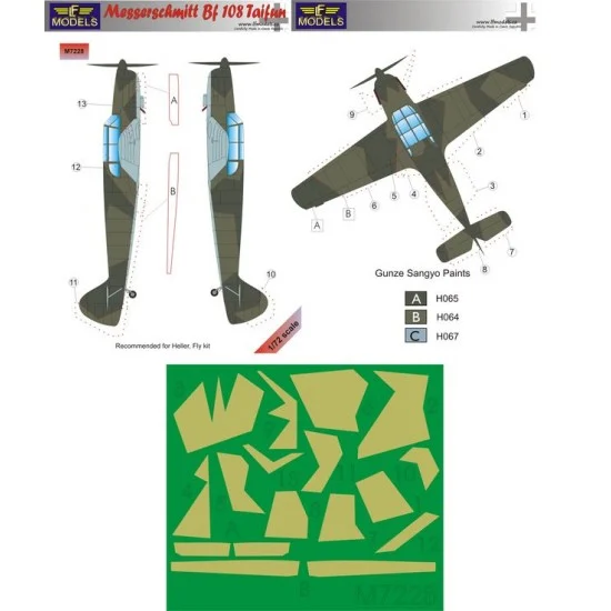 LF Models LFM7228 1/72 Messerschmitt Bf 108 Taifun Camouflage Painting Masks for Heller/FLY kit - Model Planes
