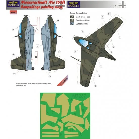 LF Models LFM7237 1/72 Bf 163B Komet Camo Mask for Academy/Heller/Hobby Boss/Maquette kit - Model Planes
