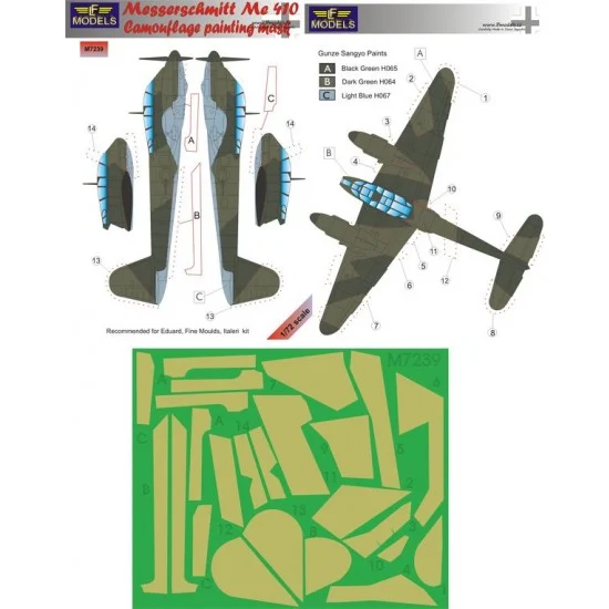 LF Models LFM7239 1/72 Messerschmitt Me 410 Camo Painting Mask for Eduard/Fine Moulds/Italeri kit - Model Planes