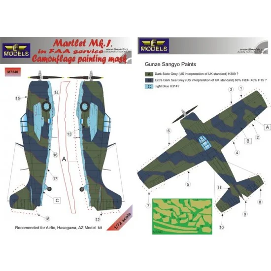 LF Models LFM7240 1/72 Grumman Martlet Mk.I FAA Camo Mask for Airfix/Hasegawa/AZ Model kit - Model Planes