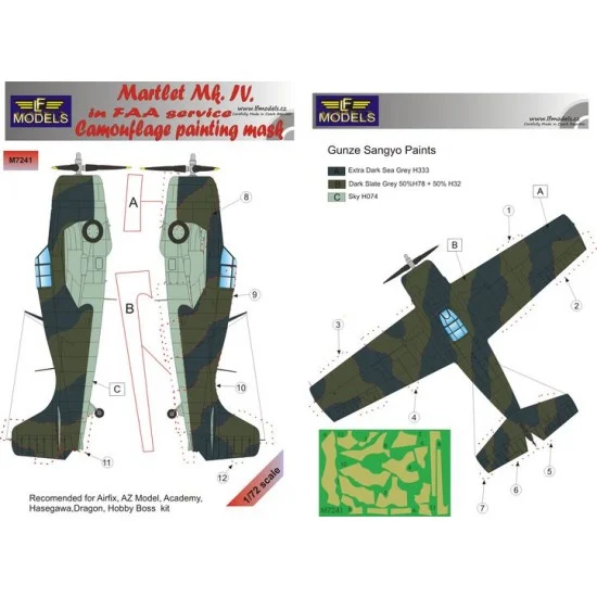 LF Models LFM7241 1/72 Grumman Martlet Mk.IV FAA Camo Mask for Airfix/Academy/Hasegawa/Dragon - Model Planes