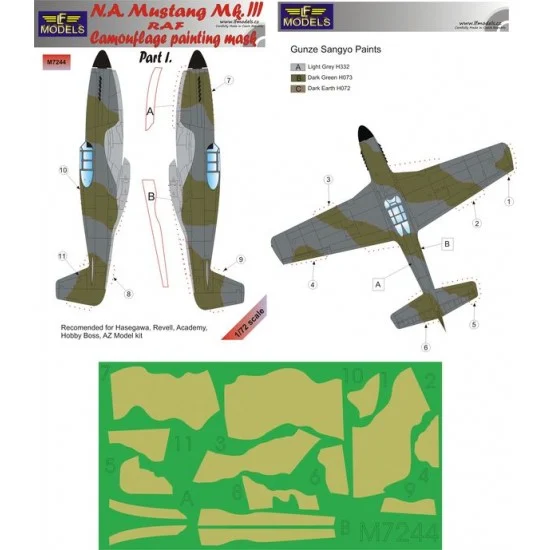 LF Models LFM7244 1/72 Mustang Mk.III RAF Part I Camo Mask for Eduard/Hasegawa/Revell/Academy - Model Planes