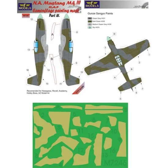 LF Models LFM7246 1/72 Mustang Mk.III RAF Part III Camo Mask for Eduard/Hasegawa/Revell/Academy - Model Planes
