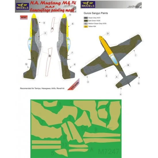 LF Models LFM7247 1/72 N.A. Mustang Mk.IV RAF Camo Mask for Eduard/Tamiya/Hasegawa/Airfix/Revell - Model Planes