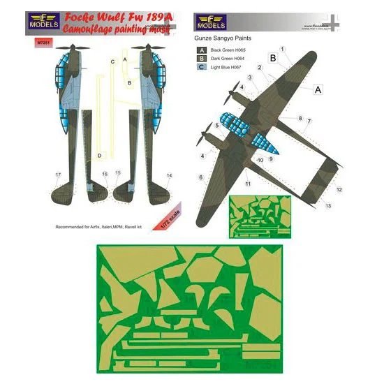 LF Models LFM7251 1/72 Focke Wulf Fw 189A Camo Painting Mask for Airfix/Italeri/MPM/Revell kit - Model Planes