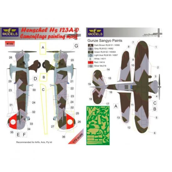 LF Models LFM7252 1/72 Henschel Hs 123A-0 Camouflage Painting Mask for Airfix/Avis/Fly kit