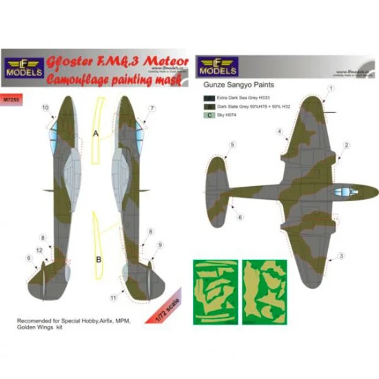 LF Models LFM7255 1/72 Gloster Meteror F.Mk.3 Camo Mask for Airfix/Golden Wings/MPM/Special Hobby - Model Planes