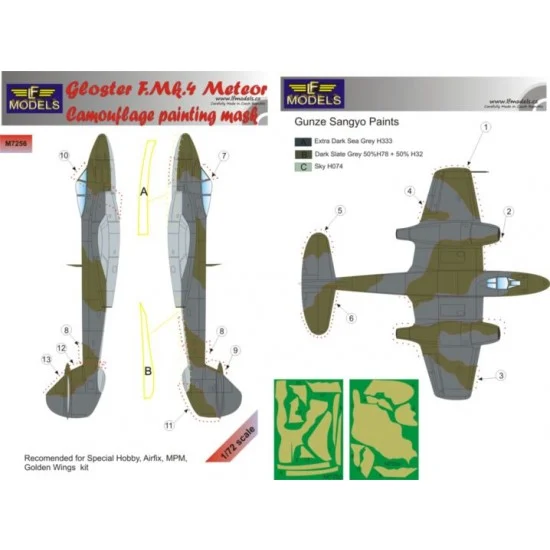 LF Models LFM7256 1/72 Gloster Meteror F.Mk.4 Camo Mask for Special Hobby/Airfix/MPM,Golden Wings - Model Planes