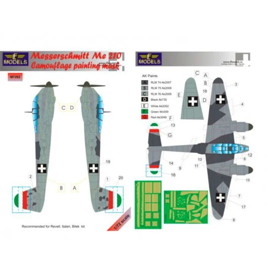 LF Models LFM7262 1/72 Messerschmitt Me 210 Camo Painting Mask for Italeri/Revell/Bilek kit - Model Planes