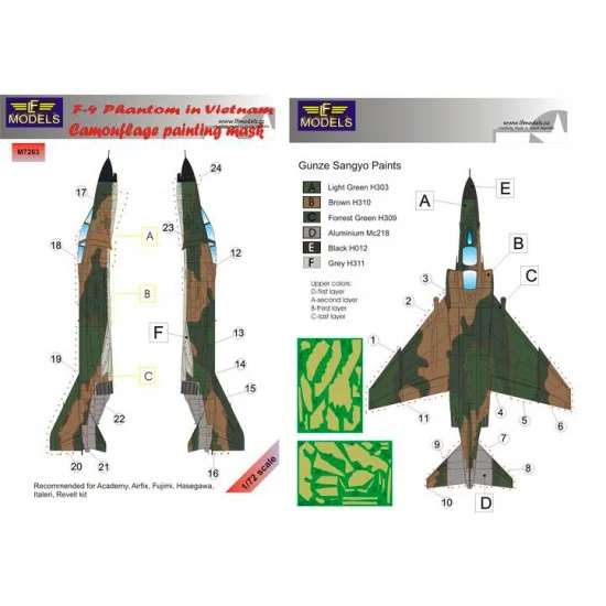 LF Models LFM7263 1/72 F-4 USAF in Vietnam Camo Mask for Academy/Airfix/Fujimi/Hasegawa/Italeri