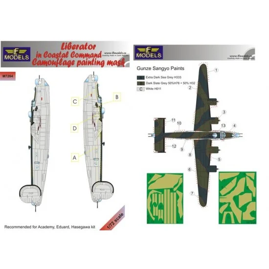LF Models LFM7264 1/72 Consolidated Liberator Coastal Command Camo Mask for Academy/Eduard - Model Planes