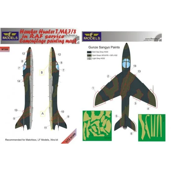LF Models LFM7269 1/72 Hawker Hunter T.Mk.7/8 in RAF service Camo Mask for Revell kit - Model Planes