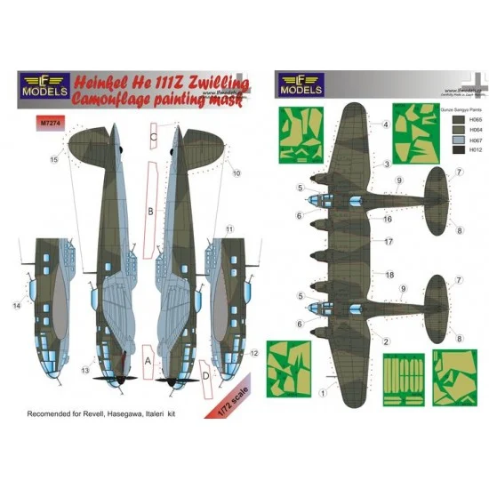 LF Models LFM7274 1/72 Heinkel He 111Z Zwilling Camo Masks recomended for Revell/Hasegawa/Italeri - Model Planes