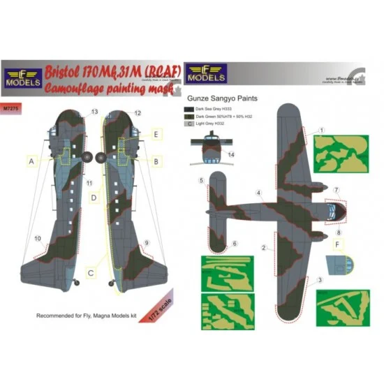 LF Models LFM7275 1/72 Bristol 170 Mk.31M (RCAF) Camo Masks recomended for FLY/Magna Models - Model Planes
