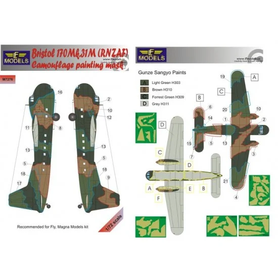 LF Models LFM7276 1/72 Bristol 170 Mk.31M (RNZAF) Camo Masks recomended for FLY/Magna Models - Model Planes