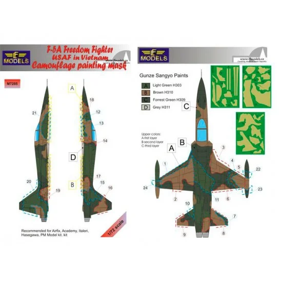 LF Models LFM7285 1/72 F-5A Freedom Fighter USAF in Vietnam Camo Mask for Airfix/Academy/Italeri
