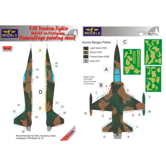 LF Models LFM7286 1/72 F-5C Freedom Fighter USAF in Vietnam Camo Mask for Airfix/Academy/Italeri