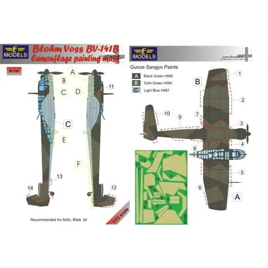 LF Models LFM7288 1/72 Blohm Voss BV 141B Camouflage Painting Mask for Airfix/Bilek kit - Model Planes