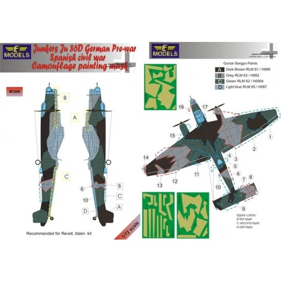 LF Models LFM7290 1/72 Ju 86D German Prewar/Spanish Civil War Camo Mask for Italeri/Revell - Model Planes