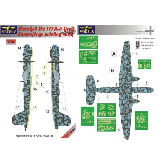 LF Models LFM7293 1/72 Heinkel He 177A-5 Greif Camouflage Painting Mask for Airfix/Revell kit