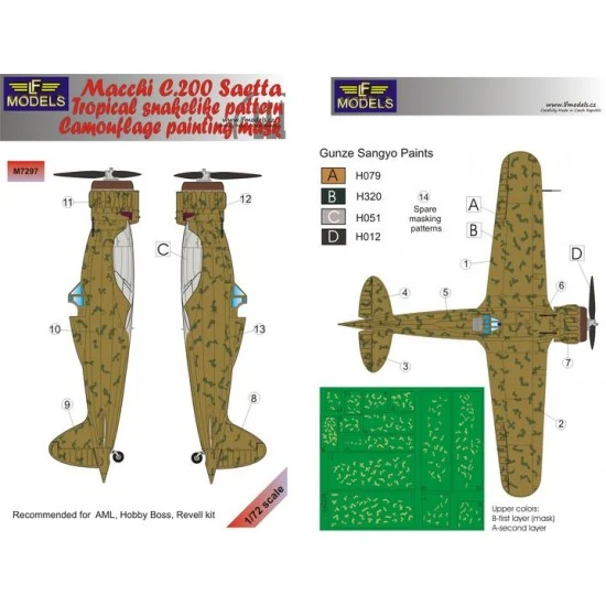 LF Models LFM7297 1/72 Macchi C.200 Saetta Tropical snakelike pattern Camo Mask for Revell kit - Model Planes