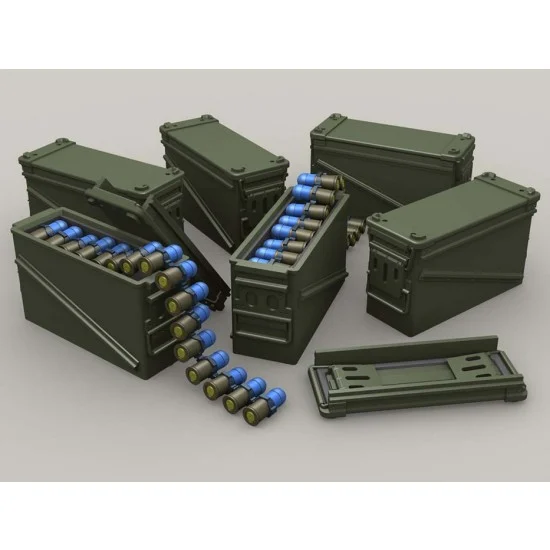 Legend Productions LF3D050 1/35 PA120 40mm Ammo 32 Cartridge Can set (Closed x10, Open x2, 40mm linked Cartridge x4) - Military Vehicles & Tanks