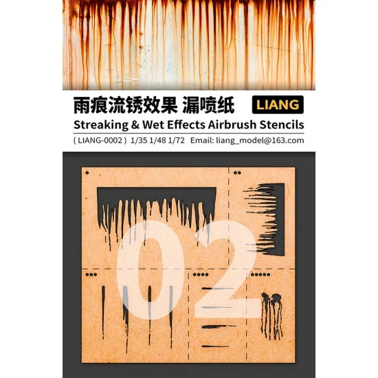 Liang Model LIANG-0002 Streaking and Wet Effects Airbrush Stencils for 1/35 1/48 1/72 Scale kits