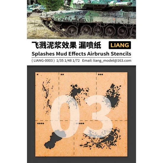 Liang Model LIANG-0003 Splashes Mud Effects Airbrush Stencils for 1/35 1/48 1/72 Scale kits