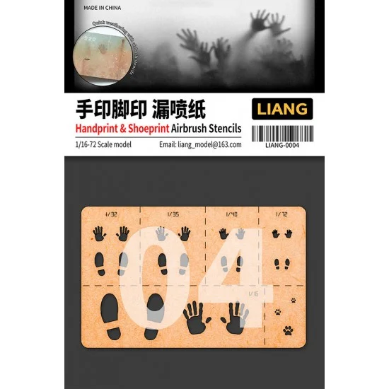 Liang Model LIANG-0004 Handprint and Shoeprint Airbrush Stencils for 1/16 - 1/72 Scale kits