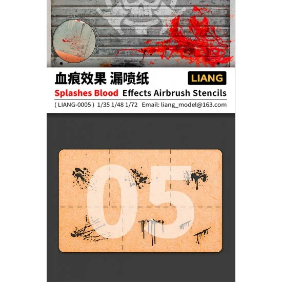Liang Model LIANG-0005 Splashes Blood Effects Airbrush Stencils for 1/35 1/48 1/72 Scale kits