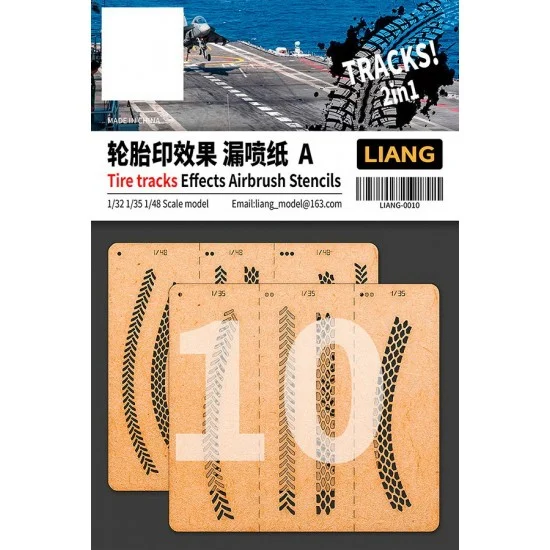 Liang Model LIANG-0010 Tyre Traks Effects Airbrush Stencils A for 1/32 1/35 1/48 Scale kits