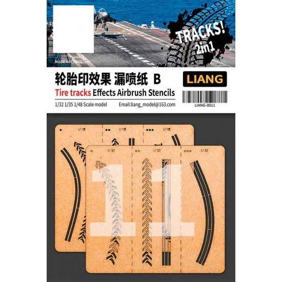 Liang Model LIANG-0011 Tyre Traks Effects Airbrush Stencils B for 1/32 1/35 1/48 Scale kits