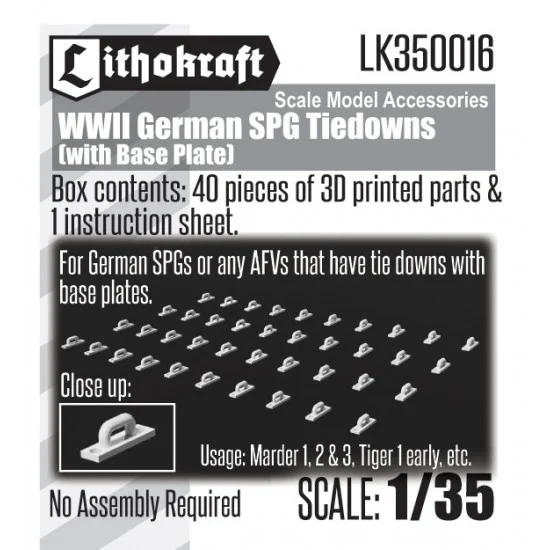 Lithokraft 350016 1/35 WWII German SPG Tiedowns (With Base Plate) for Marder 1, 2, 3, Tiger 1 - Military Vehicles & Tanks