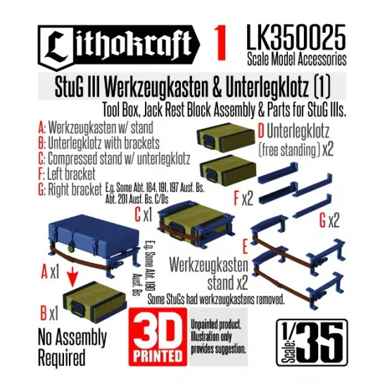 Lithokraft 350025 1/35 StuG III Werkzeugkasten and Unterlegklotz #1 - Military Vehicles & Tanks