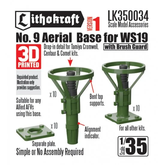 Lithokraft 350034 1/35 WS19 No. 9 Aerial Base w/Brush Guard Ver.1 for Tamiya Cromwell, Centaur, Comet - Military Vehicles & Tanks