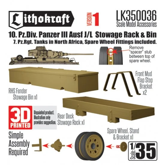 Lithokraft 350036 1/35 10 PzDiv Pz III Ausf J/L Stwge Rack & Bin Ver.1 - Military Vehicles & Tanks
