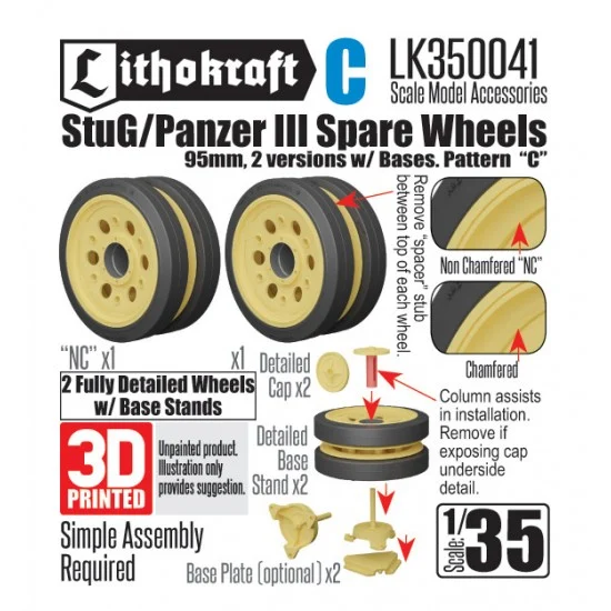 Lithokraft 350041 1/35 StuG/Pz III Spare Wheels 95mm w/Bases PATTERN C - Military Vehicles & Tanks