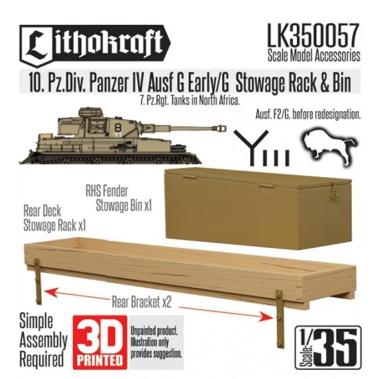 Lithokraft 350057 1/35 10 PzDiv Pz IV Ausf G Early/G Stwge Rack and Bin - Military Vehicles & Tanks