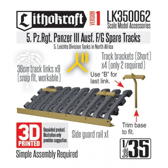 Lithokraft 350062 1/35 5 PzRgt Pz III Ausf F/G Spare Tracks (short brackets type) - Military Vehicles & Tanks