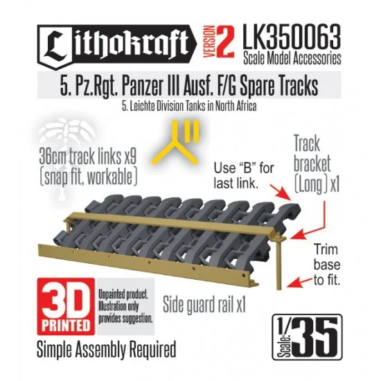 Lithokraft 350063 1/35 5 PzRgt Pz III Ausf F/G Spare Tracks (long brackets type) - Military Vehicles & Tanks