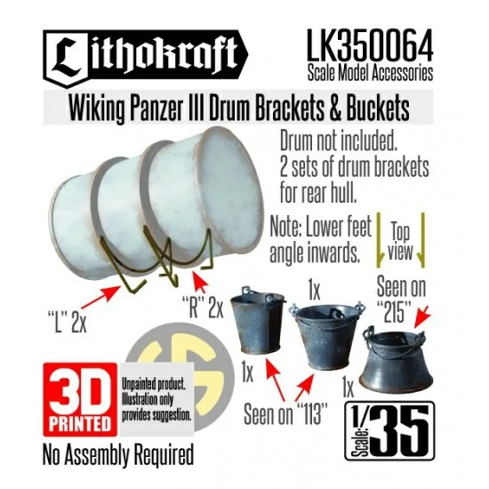 Lithokraft LK350064 1/35 Wiking Panzer III Drum Brackets and Buckets - Military Vehicles & Tanks
