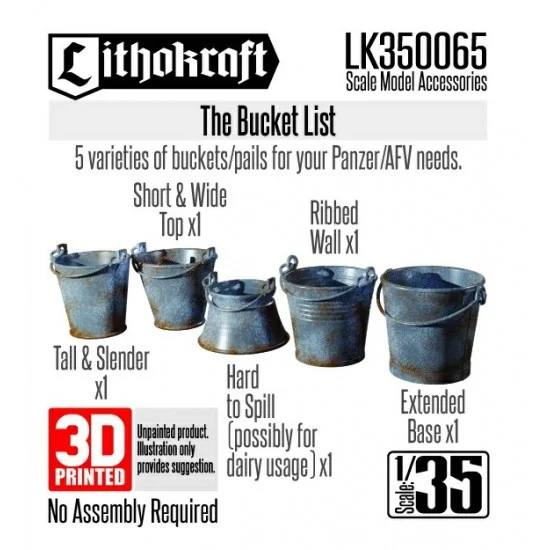 Lithokraft LK350065 1/35 Buckets/Pails for Panzer/AFV (5pcs) - Military Vehicles & Tanks