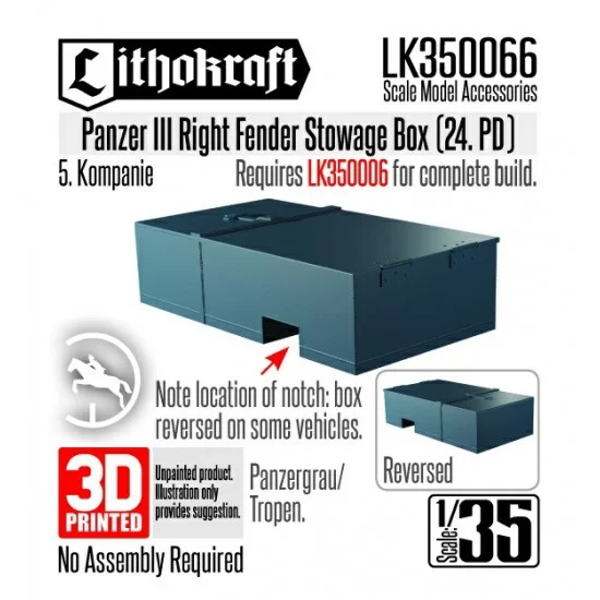 Lithokraft LK350066 1/35 Panzer III Right Fender Stowage Box (24.PD) - Military Vehicles & Tanks