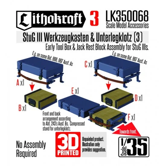 Lithokraft 350068 1/35 StuG III Werkzeugkasten and Unterlegklotz #3 - Military Vehicles & Tanks