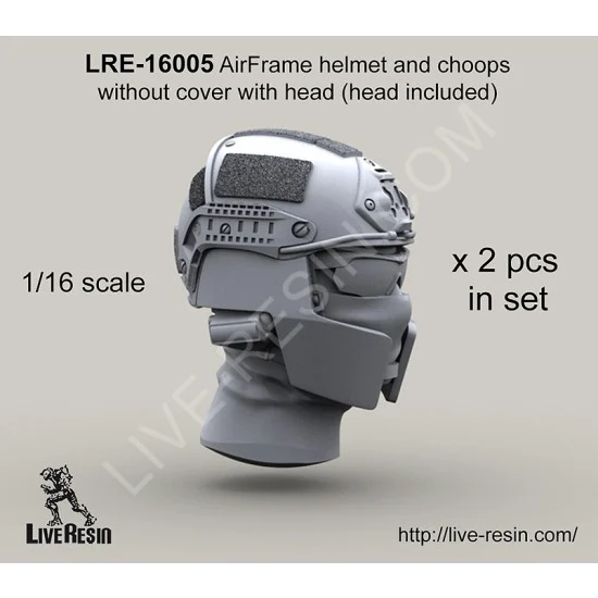 Live Resin LRE16005 1/16 Airframe Helmet and Choops Set without Helmet Cover & w/Heads (2 sets) - Model Figures