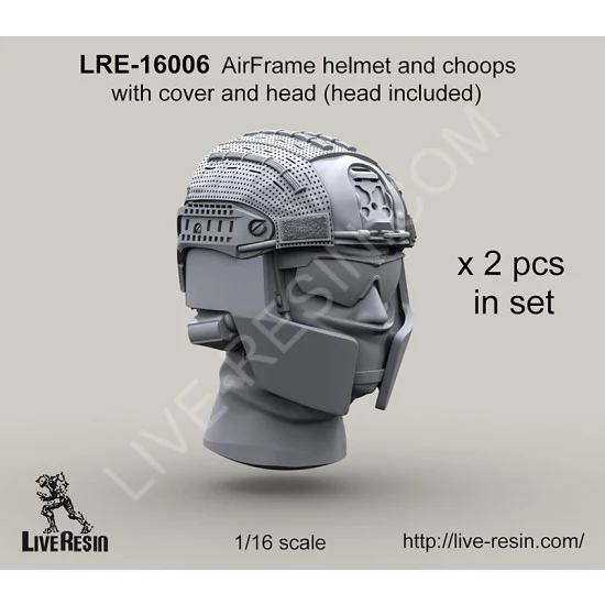 Live Resin LRE16006 1/16 Airframe Helmet and Choops Set w/Helmet Covers & Heads (2 sets) - Model Figures