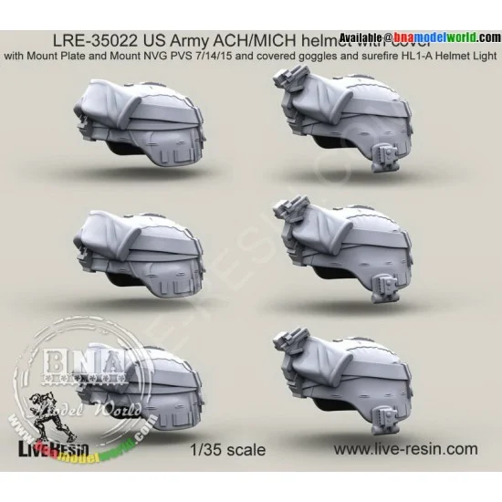 Live Resin LRE35022 1/35 US Army ACH/MICH Helmet with Cover Vol.3 - Model Figures